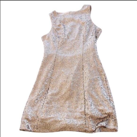 NEW Esley Rose Gold Bronze Metallic Sequin Open Back Tank Top Mini Dress M - Picture 3 of 7